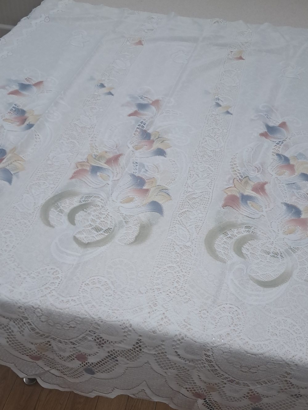 Off White Floral Lace Curtains with Pastel Accents